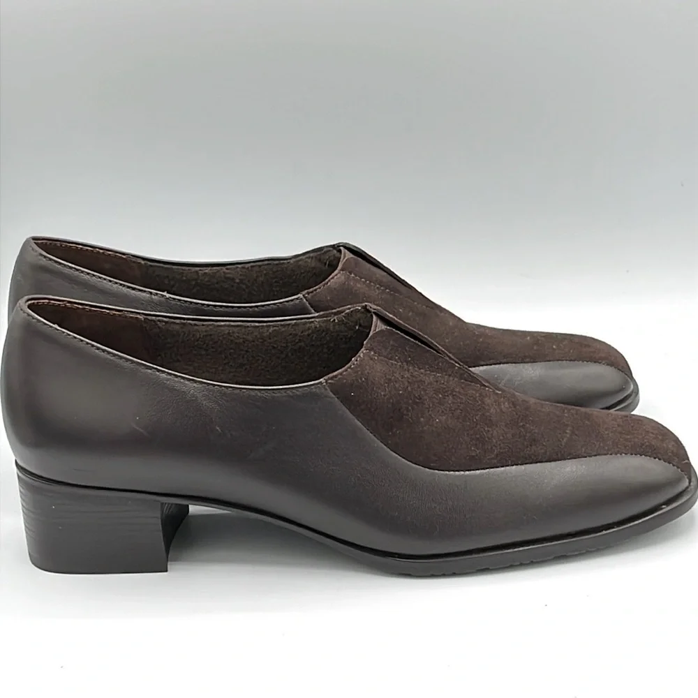 Munro American Two-Tone Brown Leather Shoes Size 8.5 | 1.5” Block Heel Comfort